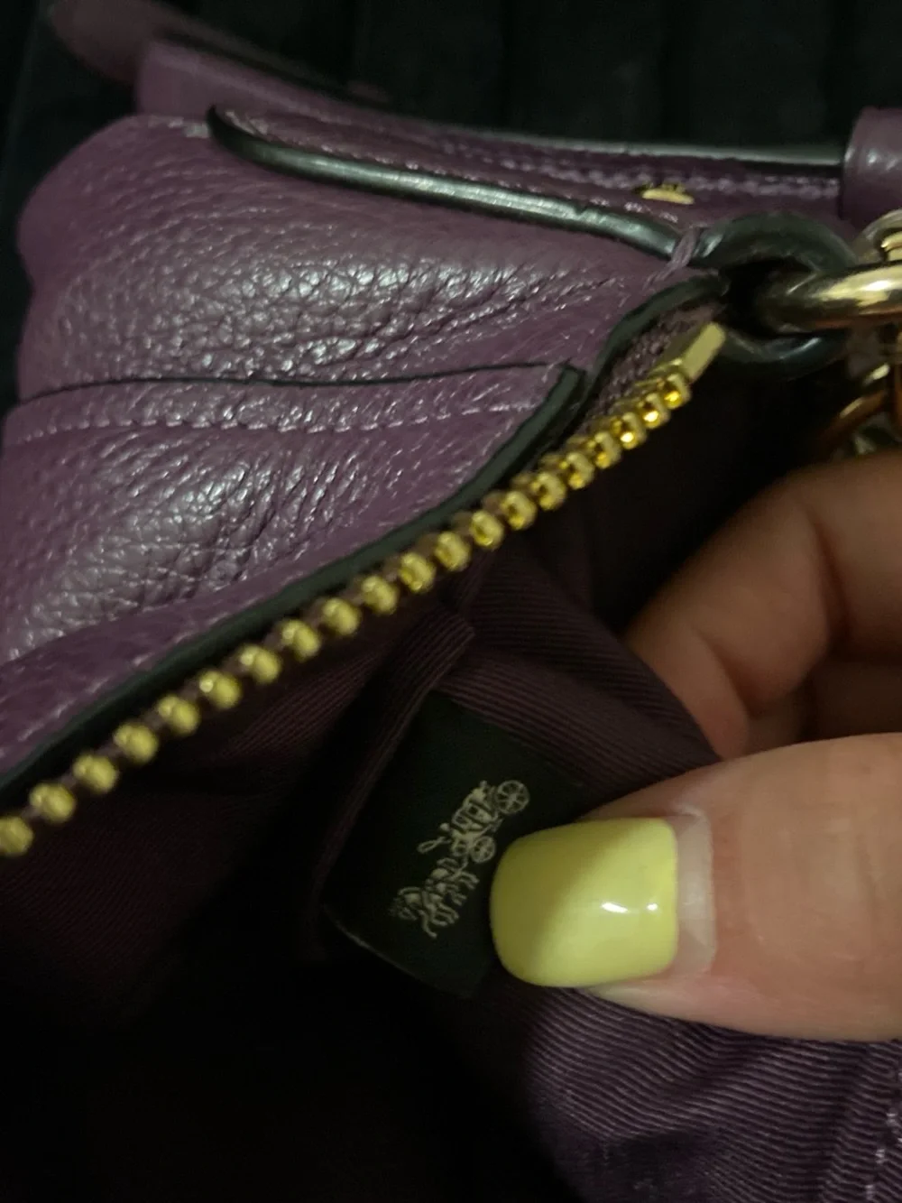 Coach Pebbled Leather Shoulder Bag in Plum with Gold Hardware
